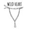 Wild heart. Macrame boho style label. Textile knotting design element. Simple mono linear modern indigenous monogram