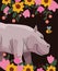 Wild hippopotamus animal with flowers nature icon