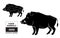 Wild hog, boar game meat cut diagram scheme - elements set on chalkboard