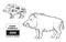 Wild hog, boar game meat cut diagram scheme - elements set on chalkboard