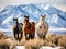 Wild horses mustangs snow capped mustang horse mountains