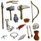 Wild hunter weapon. Set of tool prehistoric caveman