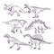 Wild life with dinosaurs. Hand drawn illustrations set of t rex and other dino types