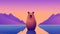 Wild Llama At Sunset: An Animated Picture In Calm Waters Style