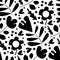 Wild meadow flowers seamless vector pattern background. Botanical florals black and white backdrop. Folk country style