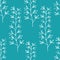 Wild meadow grass seamless vector pattern background. White line art long vertical foliage stems on aqua blue backdrop