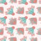 Wild meadowflower blossom seamless vecor pattern background. Abstract pink blue feathered painterly floral mix backdrop