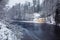 Wild Morrum river in snowy winter