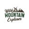 Wild Mountain Explorer Badge with snowboarder, mountains and trees. Nice for outdoor enthusiasts gift, for t-shirt, mug