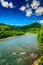 Wild mountain river on a clear summer day