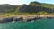 Wild nature. Copter view of untouched beauty of nature. Beautiful rocky coastline of Atlantic island with palm tree