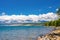 Wild nature of Mongolia. A beautiful view of Lake Hovsgol and the Eastern Sayan Ridge