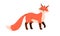 Wild orange baby fox standing, looking and winking. Cute funny forest animal with furry tail. Happy smiling fluffy