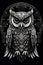 Wild owl with mystic design elements. Occult wise bird black and white symbol in vintage style. Generated AI