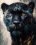 Wild panther portrait close up. Wild nature powerful leader animal symbol. Blurred brush strokes oil painting