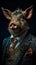 Wild pig dressed in an elegant suit with a nice tie