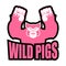 Wild pigs logo for sports team. Angry pig. Aggressive big boar.