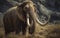 Wild prehistoric woolly mammoth. Virtual recreation through generative AI