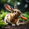 Wild rabbit about to eat a carrot - ai generated image