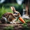 Wild rabbit about to eat a carrot - ai generated image
