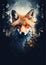 Wild red fox on wite background in wild nature. Fox design or graphic for t-shirt printing