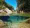 Wild river over and under water surface Spain