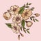 Wild rose doode frower bouquet. Hand drawn vector.