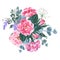 Wild rose rosa canina dog rose garden flowers, succulent and campanula flowers and mix of seasonal plants and herbs big vector col