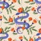 Wild snake vector exotic background, beautiful decoration flower seamless pattern