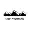 Wild snowy mountains with lettering. Black simple illustration of winter nature, highlands, extreme sports. Graphic cutout