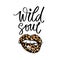 Wild soul lettering quote, Leopard lips, fashion woman print. Modern brush calligraphy. Leo pattern instead of lipstick