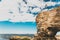 Wild Tasmanian landscape during a hike to Fossil Cove with natural rock archway