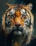 Wild tiger portrait close up. Wild nature powerful leader animal symbol. Blurred brush strokes oil painting illustration