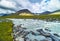 A wild, turbulent mountain river in the Sarek National Park, Sweden.