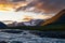 A wild, turbulent mountain river in the Sarek National Park, Sweden.