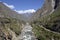 Wild Urubamba river flowing through valley