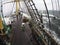 Wild weather at sea on a traditional tallship or sailing vessel