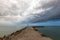 Wild weather and storm clouds above the Robe breakwater located in South Australia on November 11th 2020