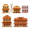 Wild west buildings set, cowboy style design.