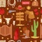 Wild west cartoon icons set cowboy rodeo equipment and different accessories vector illustration seamless pattern