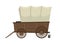 Wild west cartoon wagon with tent. Old western carriage icon isolated on white background