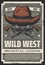 Wild West cowboy hat, Western vintage retro poster