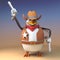 Wild west cowboy penguin sheriff fires one of his pistols in the air for effect, 3d illustration