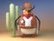 Wild west cowboy penguin sheriff stands firm by the cactus, 3d illustration