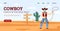 Wild west cowboy ranch web banner with texas cowboy, flat vector illustration.