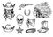 Wild west cowboy vintage set of symbols sketch vector illustration isolated