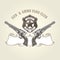 Wild west emblem with pistols and sheriff badge, cowboy revolvers,  two crossed vintage handguns, six shooter vector