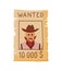 Wild west flat icon. Accessorie or object game and app ui icon. Wanted reward poster