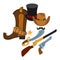 Wild West Guns. Slasher, revolver, shotgun. Wild West Illustration