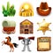 Wild west icons vector set